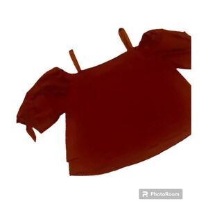 Maroon burgundy Off Shoulder Top Large Poof Tie Sleeves Boho Cottage‎ holiday